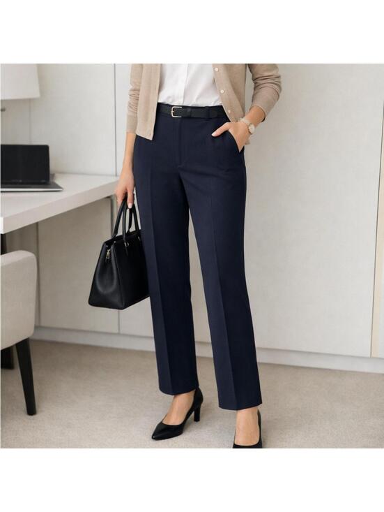 Simons Pants - Classic Navy Tailored Trousers Women 14 High Rise Office Career Chic Minimalist
